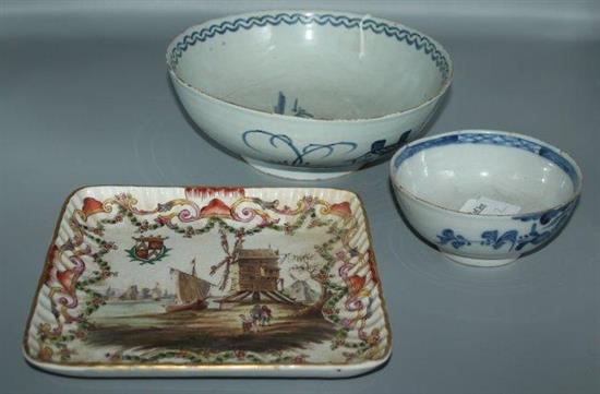 2 Delft blue & white bowls & Faience plate